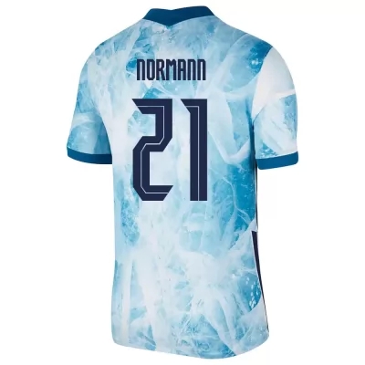 Mujer Selección de fútbol de Noruega Camiseta Mathias Normann #21 2ª Equipación Azul claro 2021 Chile