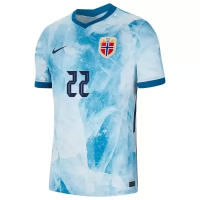 Mujer Selección de fútbol de Noruega Camiseta Morten Thorsby #22 2ª Equipación Azul claro 2021 Chile