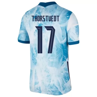 Mujer Selección de fútbol de Noruega Camiseta Kristian Thorstvedt #17 2ª Equipación Azul claro 2021 Chile