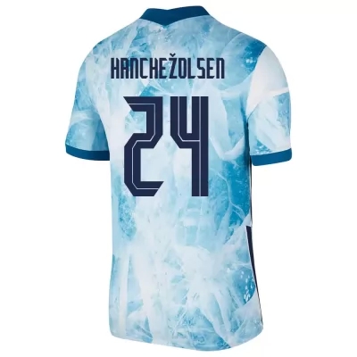 Mujer Selección de fútbol de Noruega Camiseta Andreas Hanche-Olsen #24 2ª Equipación Azul claro 2021 Chile