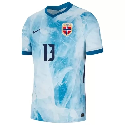 Mujer Selección de fútbol de Noruega Camiseta Per Kristian Bratveit #13 2ª Equipación Azul claro 2021 Chile