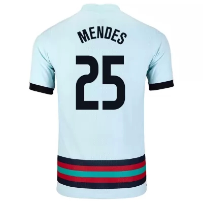 Hombre Selección de fútbol de Portugal Camiseta Nuno Mendes #25 2ª Equipación Azul claro 2021 Chile
