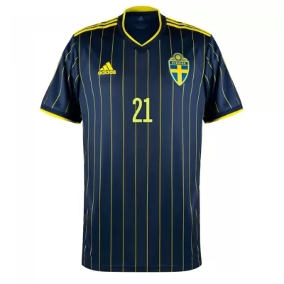 Hombre Selección De Fútbol De Suecia Camiseta Dejan Kulusevski #21 2ª Equipación Azul Oscuro 2021 Chile