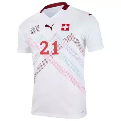 Mujer Selección de fútbol de Suiza Camiseta Gregor Kobel #21 2ª Equipación Blanco 2021 Chile