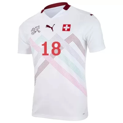 Mujer Selección de fútbol de Suiza Camiseta Admir Mehmedi #18 2ª Equipación Blanco 2021 Chile