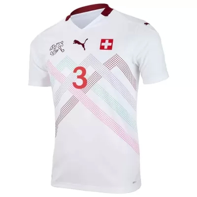 Mujer Selección de fútbol de Suiza Camiseta Silvan Widmer #3 2ª Equipación Blanco 2021 Chile