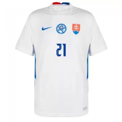 Mujer Selección de fútbol de Eslovaquia Camiseta Michal Duris #21 2ª Equipación Blanco 2021 Chile