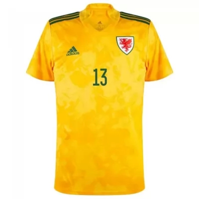 Mujer Selección de fútbol de Gales Camiseta Kieffer Moore #13 2ª Equipación Amarillo 2021 Chile