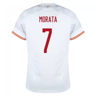 Hombre Selección de fútbol de España Camiseta Alvaro Morata #7 2ª Equipación Blanco 2021 Chile