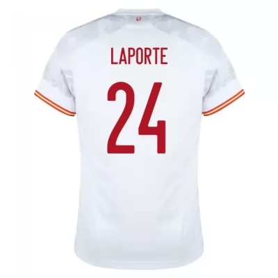 Hombre Selección de fútbol de España Camiseta Aymeric Laporte #24 2ª Equipación Blanco 2021 Chile