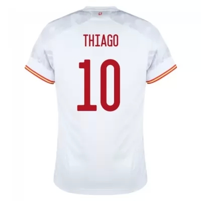 Hombre Selección de fútbol de España Camiseta Thiago #10 2ª Equipación Blanco 2021 Chile