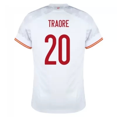Hombre Selección de fútbol de España Camiseta Adama Traore #20 2ª Equipación Blanco 2021 Chile