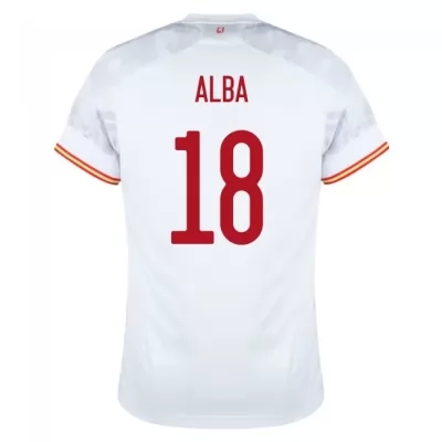 Mujer Selección de fútbol de España Camiseta Jordi Alba #18 2ª Equipación Blanco 2021 Chile