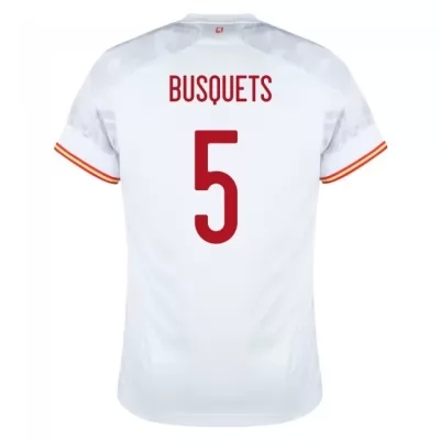 Mujer Selección de fútbol de España Camiseta Sergio Busquets #5 2ª Equipación Blanco 2021 Chile