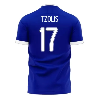 Mujer Selección de fútbol de Grecia Camiseta Christos Tzolis #17 2ª Equipación Azul 2021 Chile