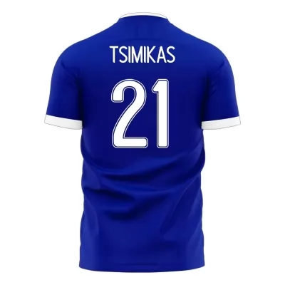 Mujer Selección de fútbol de Grecia Camiseta Konstantinos Tsimikas #21 2ª Equipación Azul 2021 Chile