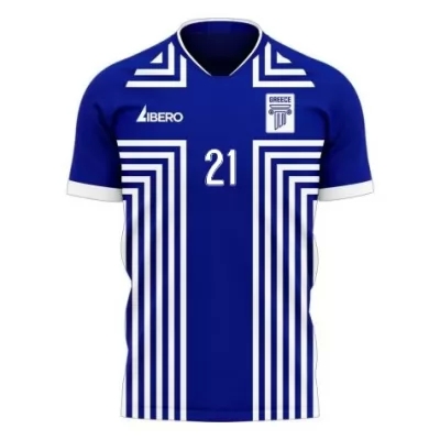 Mujer Selección de fútbol de Grecia Camiseta Konstantinos Tsimikas #21 2ª Equipación Azul 2021 Chile