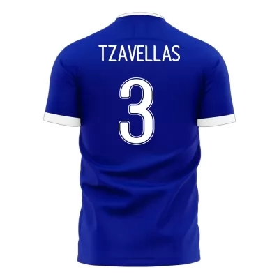 Mujer Selección de fútbol de Grecia Camiseta Georgios Tzavellas #3 2ª Equipación Azul 2021 Chile