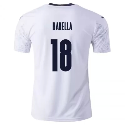 Niño Selección de fútbol de Italia Camiseta Nicolo Barella #18 2ª Equipación Blanco 2021 Chile