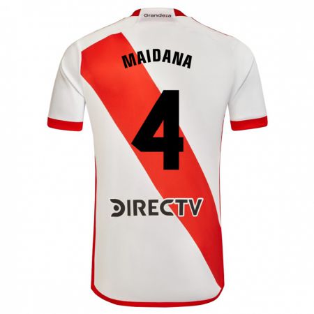 Kandiny Niño Camiseta Jonatan Maidana #4 Blanco Rojo 1ª Equipación 2023/24 La Camisa Chile