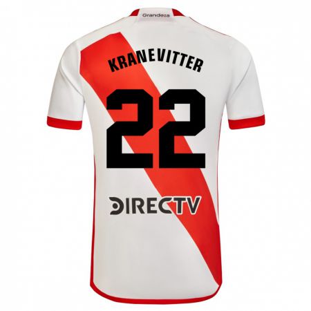 Kandiny Niño Camiseta Matías Kranevitter #22 Blanco Rojo 1ª Equipación 2023/24 La Camisa Chile