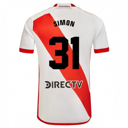 Kandiny Niño Camiseta Santiago Simón #31 Blanco Rojo 1ª Equipación 2023/24 La Camisa Chile