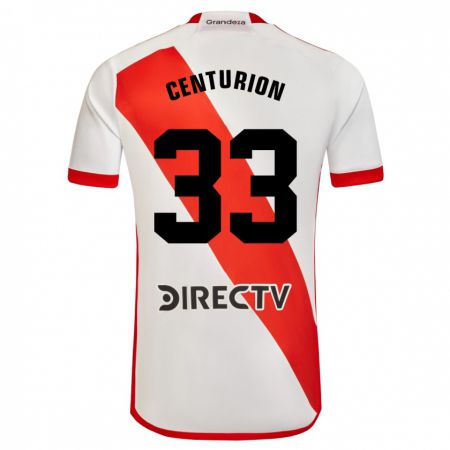 Kandiny Niño Camiseta Ezequiel Centurión #33 Blanco Rojo 1ª Equipación 2023/24 La Camisa Chile