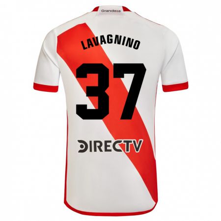 Kandiny Niño Camiseta Lucas Lavagnino #37 Blanco Rojo 1ª Equipación 2023/24 La Camisa Chile