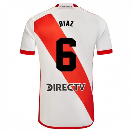Kandiny Niño Camiseta Milagros Díaz #6 Blanco Rojo 1ª Equipación 2023/24 La Camisa Chile
