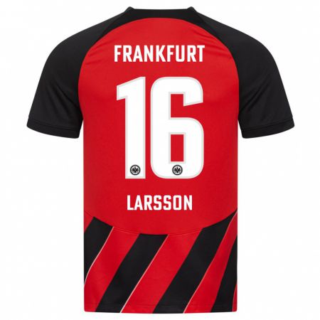 Kandiny Niño Camiseta Hugo Larsson #16 Negro Rojo 1ª Equipación 2023/24 La Camisa Chile