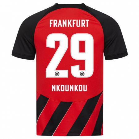 Kandiny Niño Camiseta Niels Nkounkou #29 Negro Rojo 1ª Equipación 2023/24 La Camisa Chile