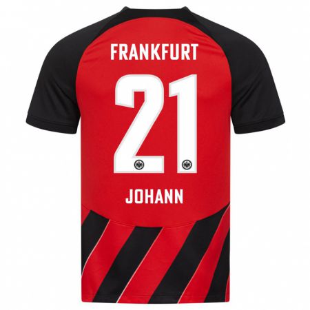 Kandiny Niño Camiseta Hannah Johann #21 Negro Rojo 1ª Equipación 2023/24 La Camisa Chile