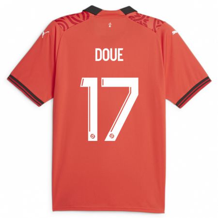 Kandiny Niño Camiseta Guéla Doué #17 Rojo 1ª Equipación 2023/24 La Camisa Chile