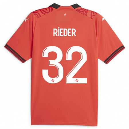 Kandiny Niño Camiseta Fabian Rieder #32 Rojo 1ª Equipación 2023/24 La Camisa Chile