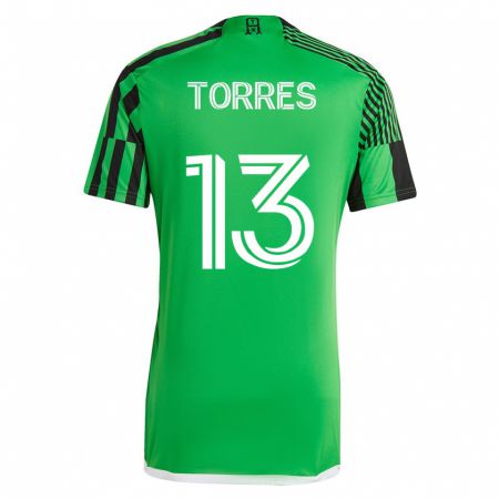Kandiny Niño Camiseta Leo Torres #13 Verde Negro 1ª Equipación 2023/24 La Camisa Chile