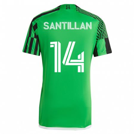 Kandiny Niño Camiseta Jonathan Santillan #14 Verde Negro 1ª Equipación 2023/24 La Camisa Chile