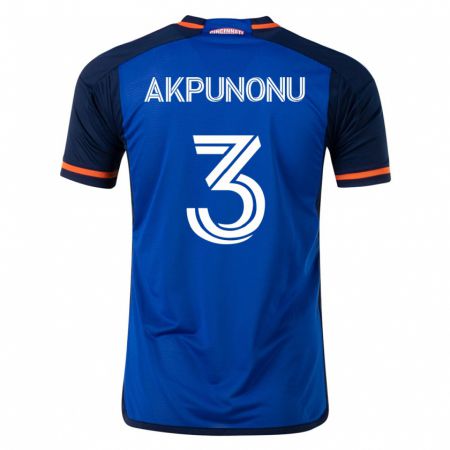 Kandiny Niño Camiseta Joey Akpunonu #3 Azul 1ª Equipación 2023/24 La Camisa Chile