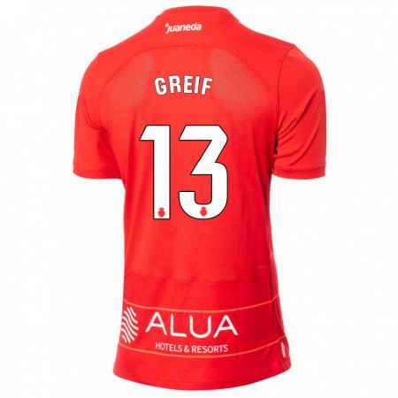 Kandiny Niño Camiseta Dominik Greif #13 Rojo 1ª Equipación 2023/24 La Camisa Chile