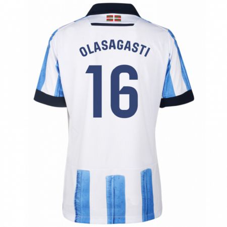 Kandiny Niño Camiseta Jon Ander Olasagasti #16 Azul Blanco 1ª Equipación 2023/24 La Camisa Chile