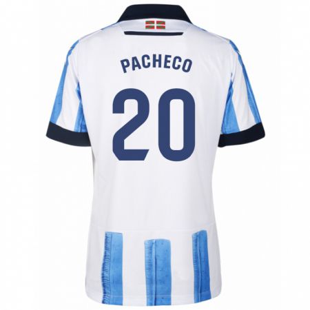 Kandiny Niño Camiseta Jon Pacheco #20 Azul Blanco 1ª Equipación 2023/24 La Camisa Chile