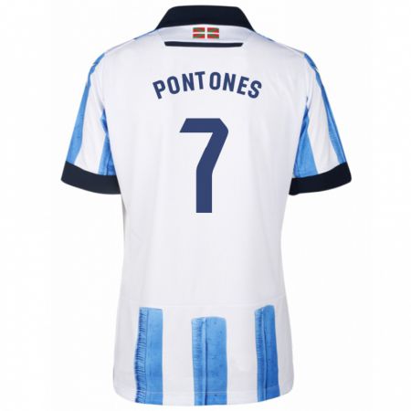 Kandiny Niño Camiseta Juan Carlos Pontones #7 Azul Blanco 1ª Equipación 2023/24 La Camisa Chile