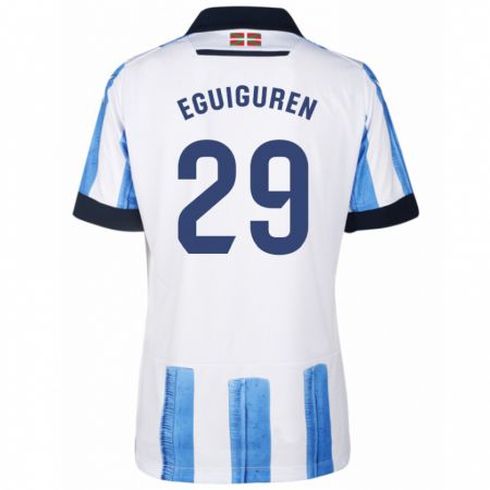 Kandiny Niño Camiseta Intza Eguiguren Beraza #29 Azul Blanco 1ª Equipación 2023/24 La Camisa Chile