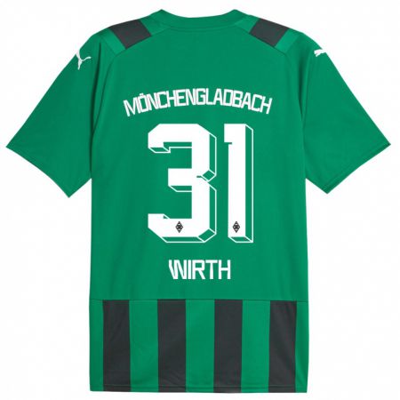 Kandiny Niño Camiseta Linus Wirth #31 Verde Negro 2ª Equipación 2023/24 La Camisa Chile
