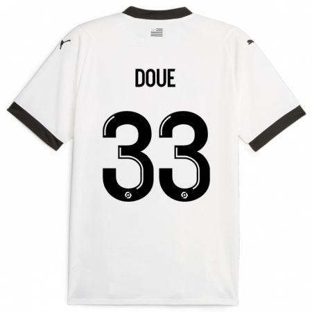Kandiny Niño Camiseta Désiré Doué #33 Blanco 2ª Equipación 2023/24 La Camisa Chile