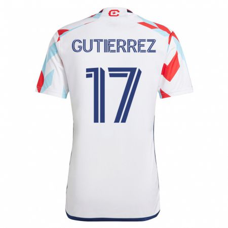 Kandiny Niño Camiseta Brian Gutiérrez #17 Blanco Azul 2ª Equipación 2023/24 La Camisa Chile