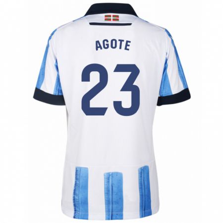 Kandiny Hombre Camiseta Unax Agote #23 Azul Blanco 1ª Equipación 2023/24 La Camisa Chile