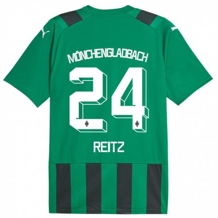 Kandiny Hombre Camiseta Tony Reitz #24 Verde Negro 2ª Equipación 2023/24 La Camisa Chile