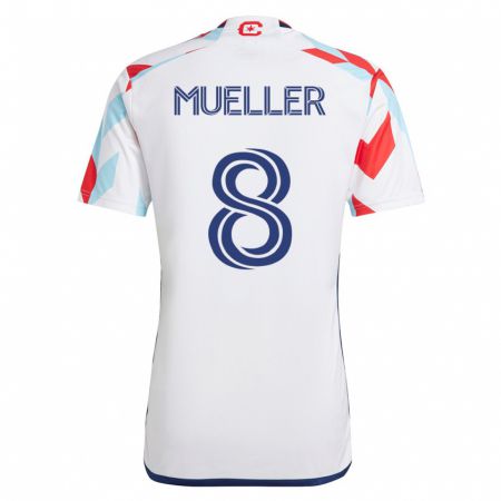 Kandiny Hombre Camiseta Chris Mueller #8 Blanco Azul 2ª Equipación 2023/24 La Camisa Chile