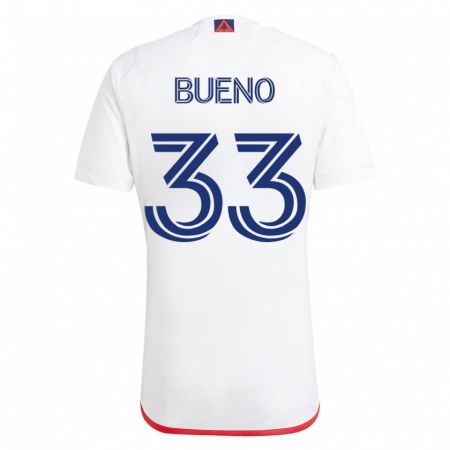 Kandiny Hombre Camiseta Brandonn Bueno #33 Blanco Rojo 2ª Equipación 2023/24 La Camisa Chile