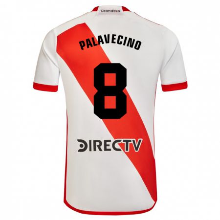 Kandiny Mujer Camiseta Agustín Palavecino #8 Blanco Rojo 1ª Equipación 2023/24 La Camisa Chile